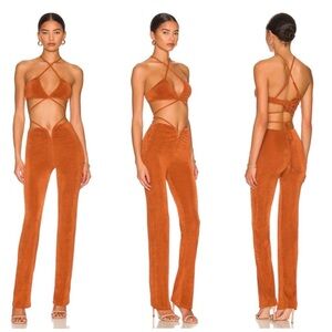 superdown Irene Strappy Pants & Bralette Set in Rust Jumpsuit Revolve XS